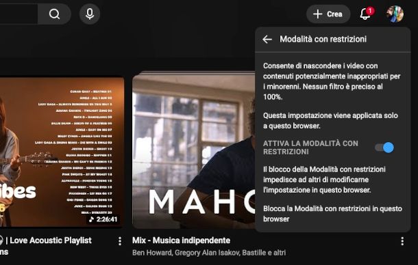 Modalit&agrave; con restrizioni su sito YouTube