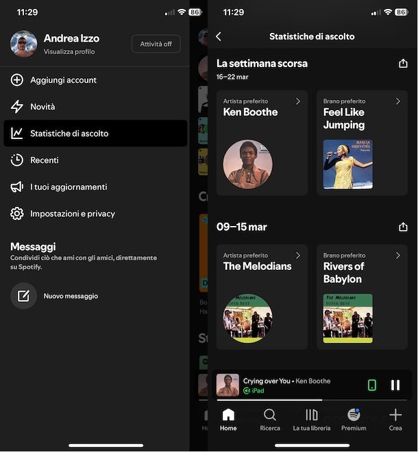 Vedere gli ascolti mensili su Spotify