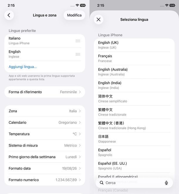 Come modificare lingua sistema iOS