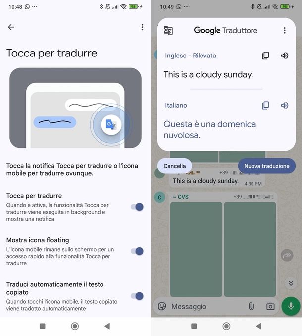 Google Translate WhatsApp messaggi Android