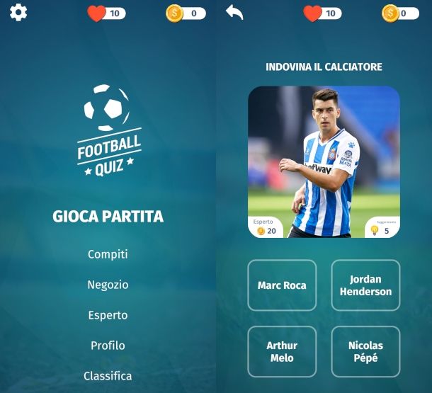 schermate app Football Quiz