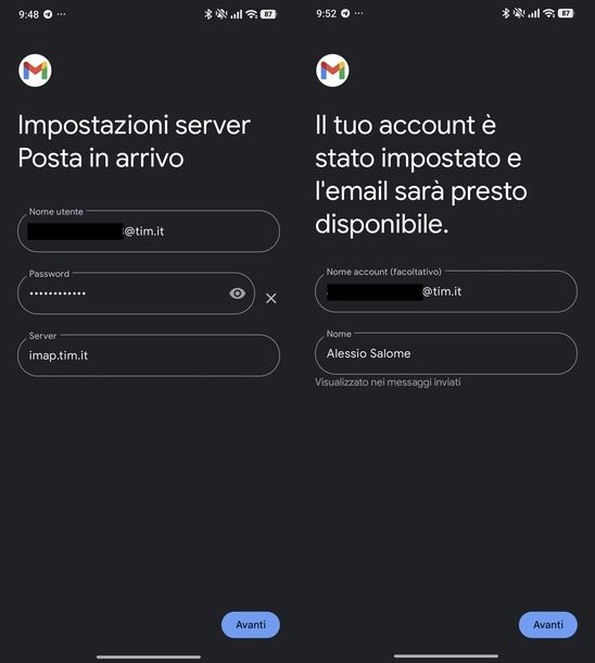 Aggiungere account Alice Mail impostazioni Android