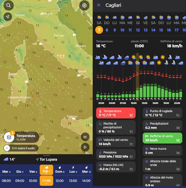 schermate app Ventusky