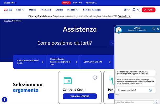 Come contattare operatore TIM via chat
