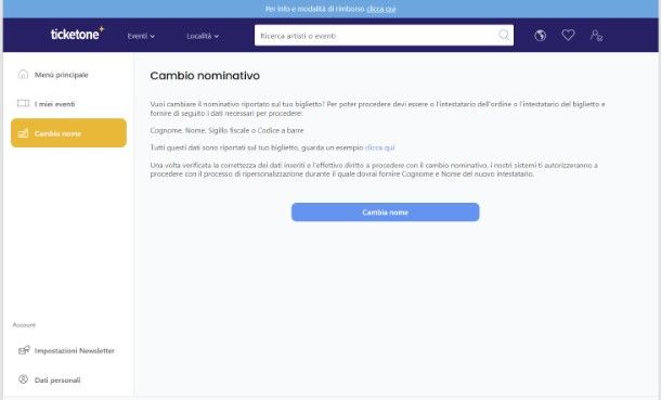 Cambio nome TicketOne