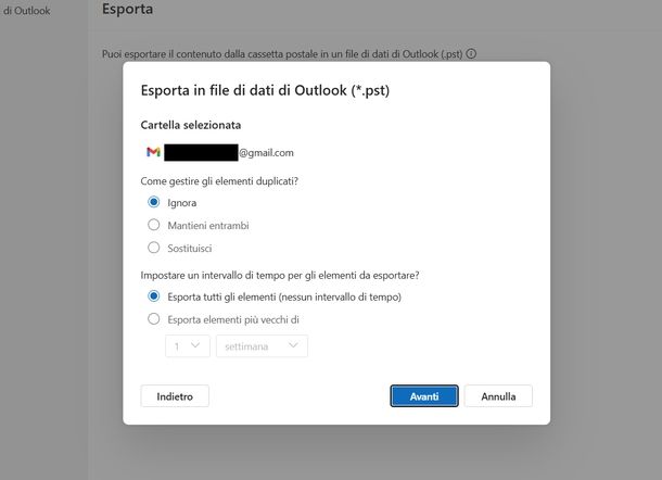 Esportare email Gmail da Outlook Windows