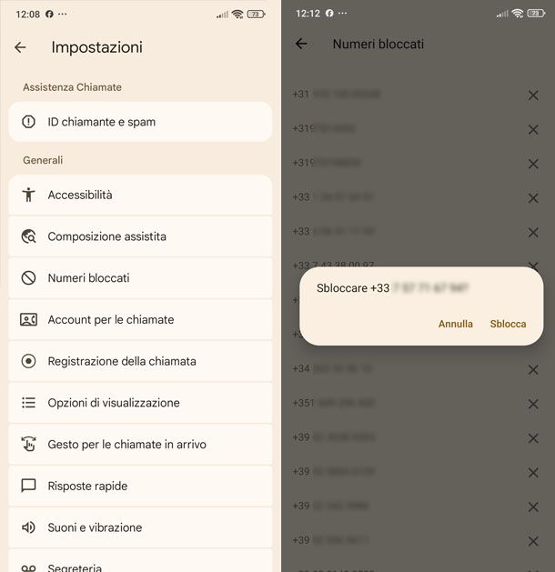 Sblocco numero su Android