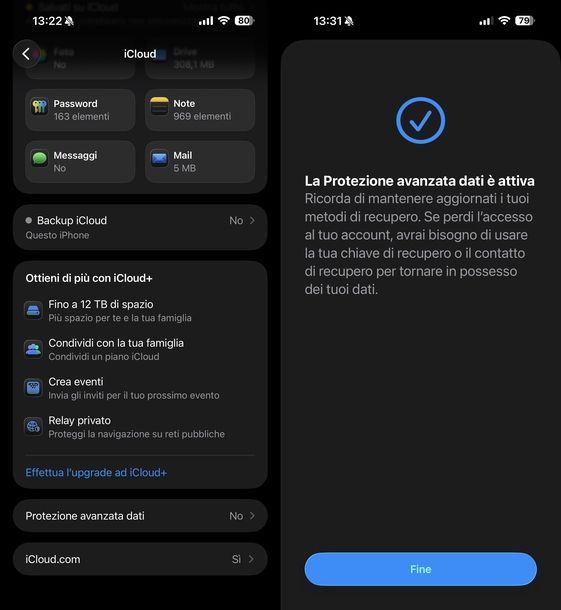 Attivare protezione avanzata dati per iCloud iOS
