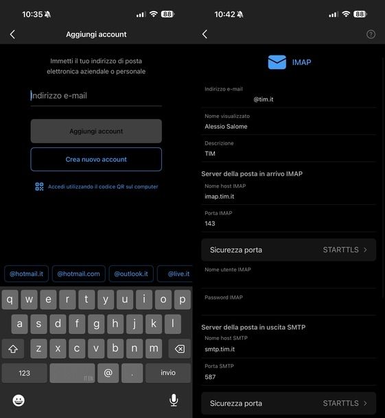 Aggiungere account Alice Mail Microsoft Outlook iOS