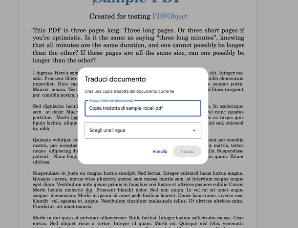Tradurre testo PDF Documenti Google