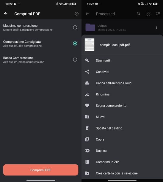 Ridurre dimensioni file PDF iLovePDF Android