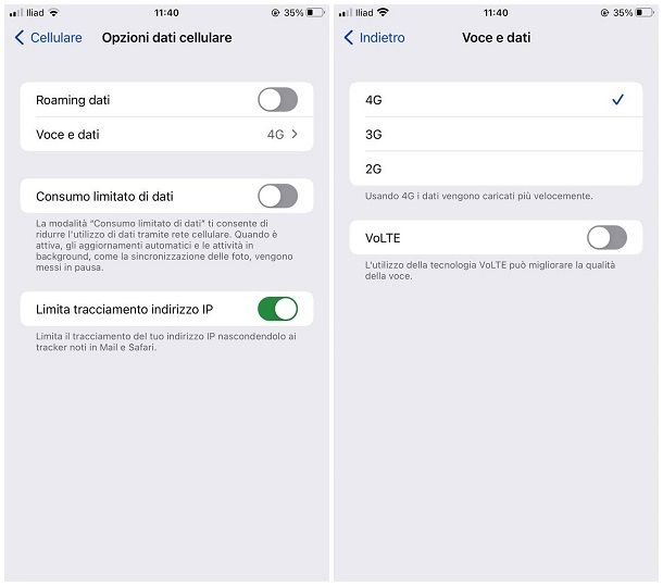 Come disattivare VoLTE su iPhone
