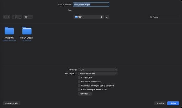 Ridurre dimensioni file PDF Anteprima macOS