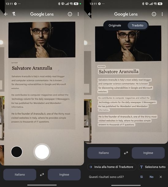 Tradurre testo foto Google Traduttore Android