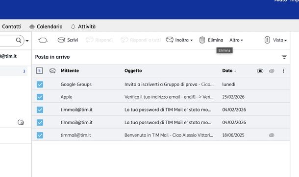 Eliminare tutte email TIM Mail
