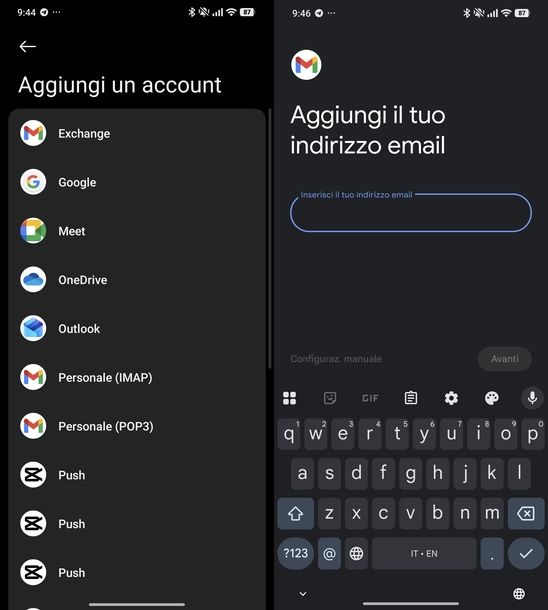 Aggiungere account Alice Mail impostazioni Android