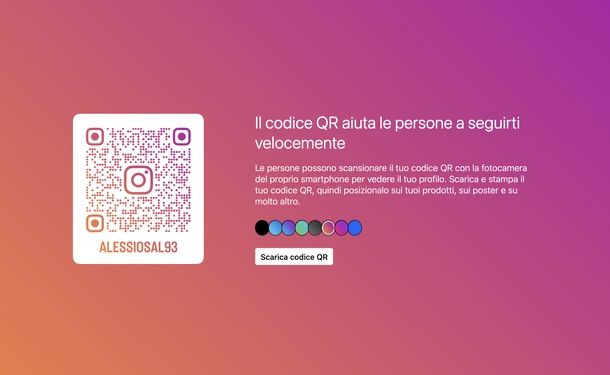 Generare QR Code profilo Instagram Web