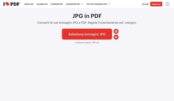 Convertire JPG in PDF iLovePDF Web