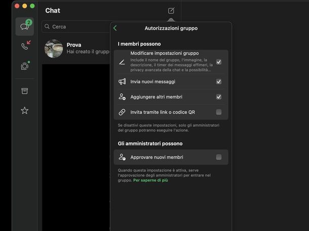 Creare gruppo su WhatsApp macOS