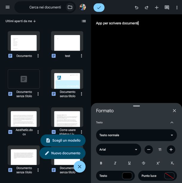 schermate app Google Documenti