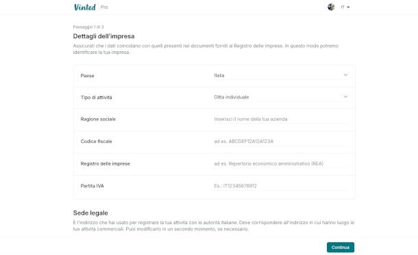 abilitazione account Vinted Pro su sito Vinted
