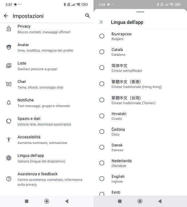 cambiare lingua solo WhatsApp Android