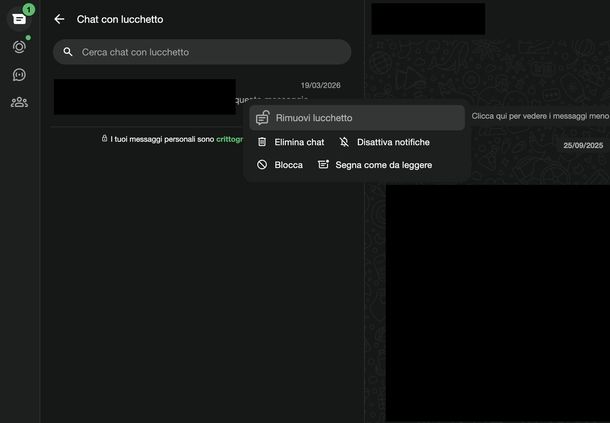 Togliere lucchetto chat WhatsApp PC