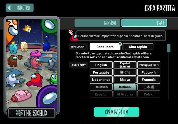 Togliere la chat rapida su Among Us da telefono