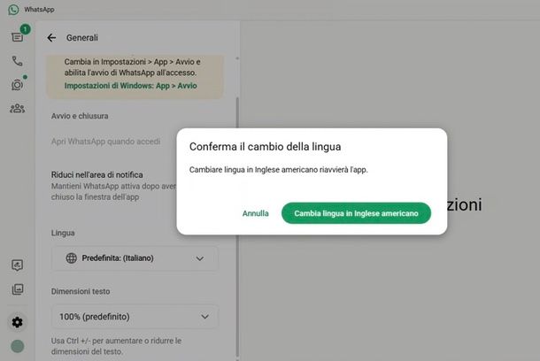 cambiare lingua WhatsApp desktop