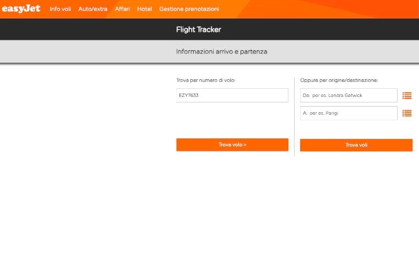 Flight Tracker su sito easyJet