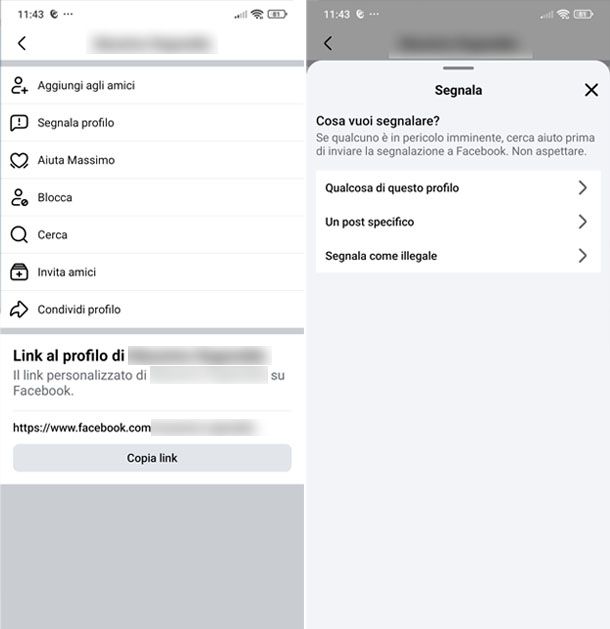 Segnalazione Facebook da smartphone