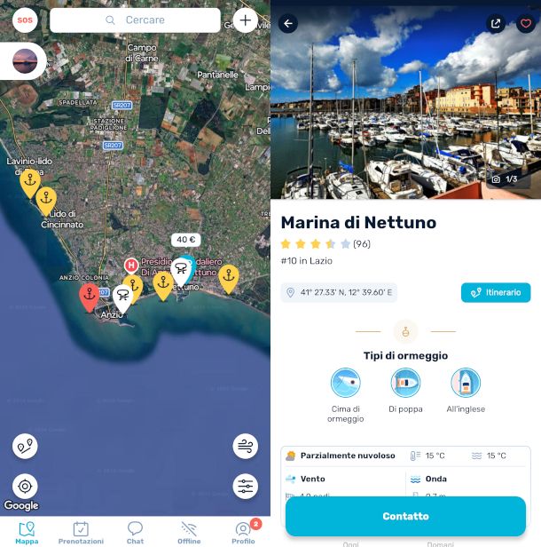 schermate app Navily
