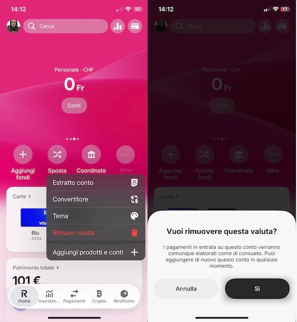 Chiudere conto valuta Revolut