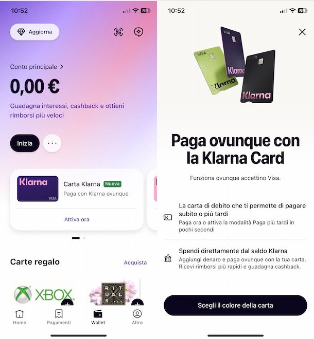 Carta fisica di Klarna