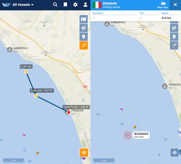 schermate app Vessel Finder