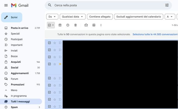 Eliminare tutte email Gmail Web
