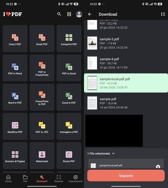 Ridurre dimensioni file PDF iLovePDF Android