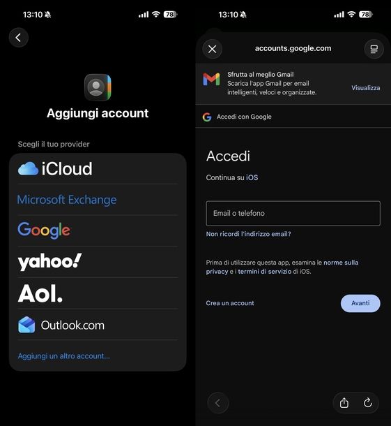 Cambiare account Google iOS