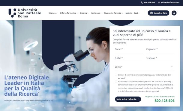 home page sito Università Telematica San Raffaele