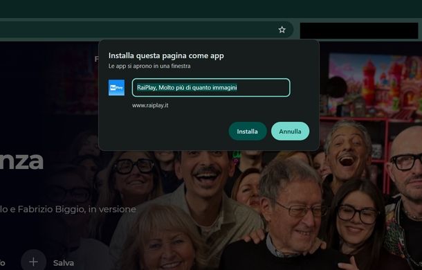 RaiPlay sito PWA Windows