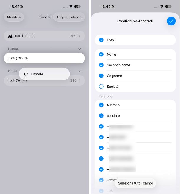 Esportazione dei contatti da iPhone