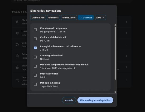 Pulire cache Google Chrome