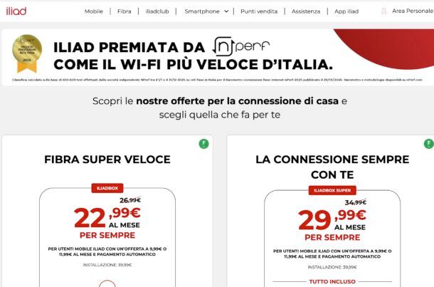 Offerte iliad fibra