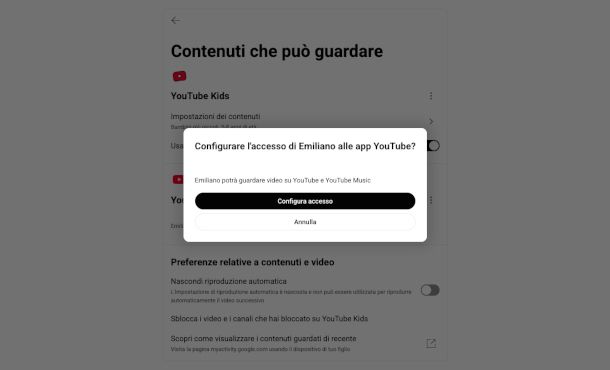 sezione YouTube su sito Family Link