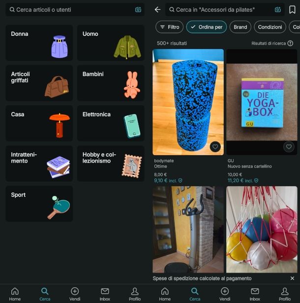 ricerca articoli su app Vinted