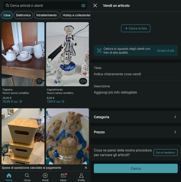 schermate app Vinted