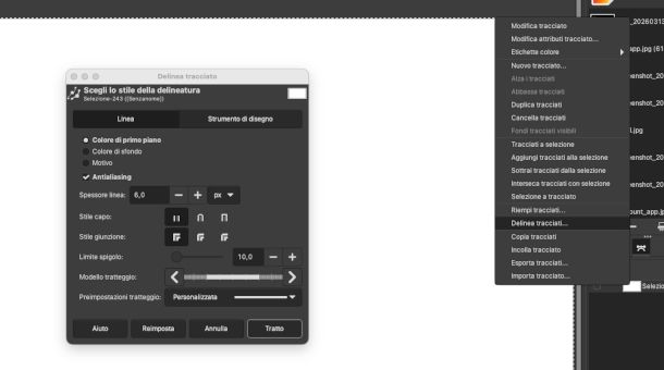finestra Delinea Tracciato su GIMP