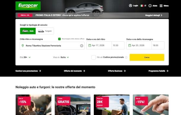 home page sito Europcar