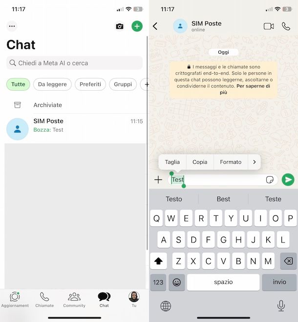 Eliminare un messaggio bozza su WhatsApp