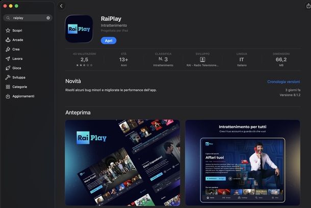 Scaricare RaiPlay macOS